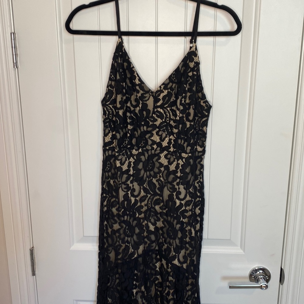 Lulus black lace maxi dress.